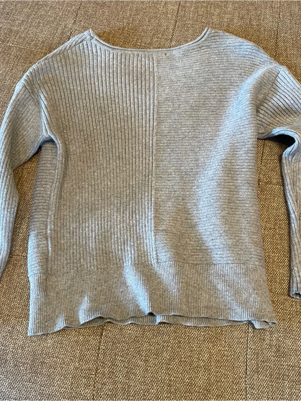 Tahari Light Gray Ribbed Panel Crewneck Sweater
